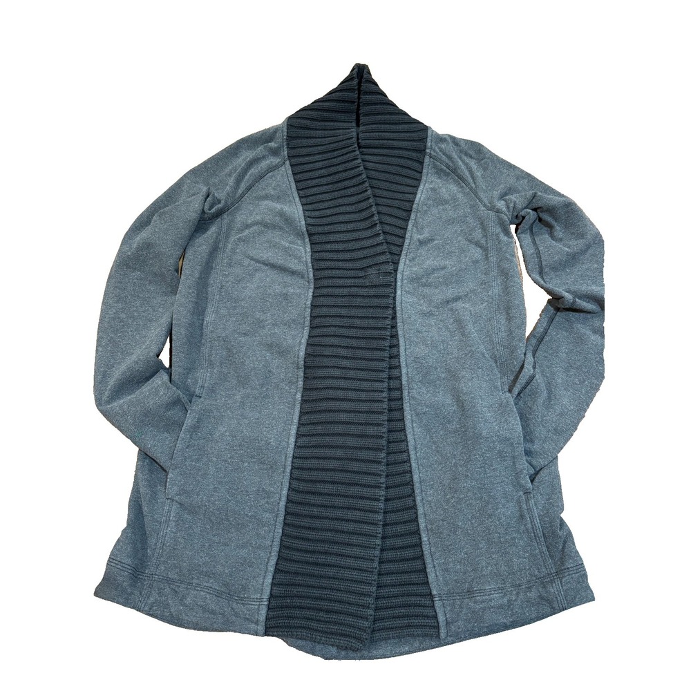 Lululemon Athletica Womens Sweater black grey cardigan ribbed shawl‎ collar sz 6